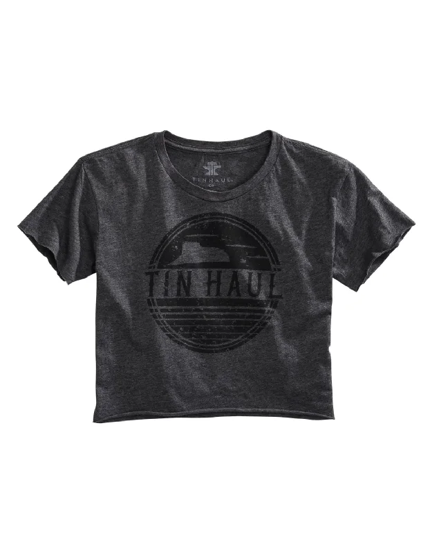 Discount Mania Tin Haul Womens Grey Cotton Blend Desert Circles S/S Cropped T-Shirt