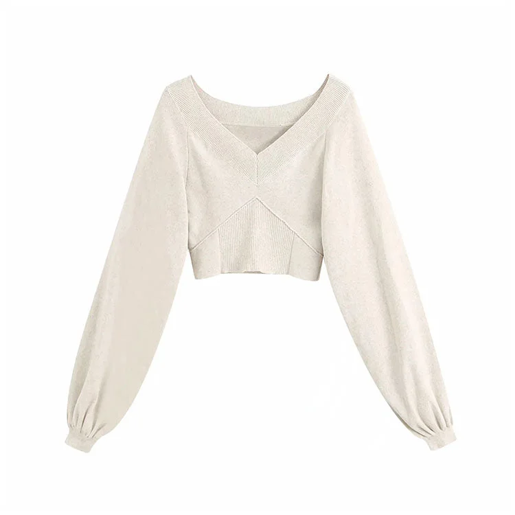 Weekend Bargains to Sizzle Bubble sleeve navel exposed Knitted Top slim pure color top 7179 Weekend Bargains to Sizzle Bubble sleeve navel exposed Knitted Top slim pure color top 7179