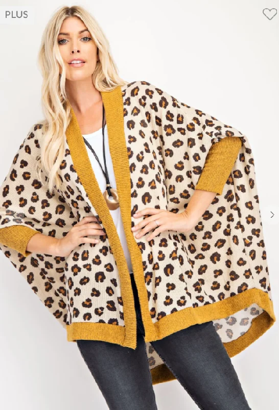Big Savings Animal Printed Waffle Loose Fit Open Cardigan