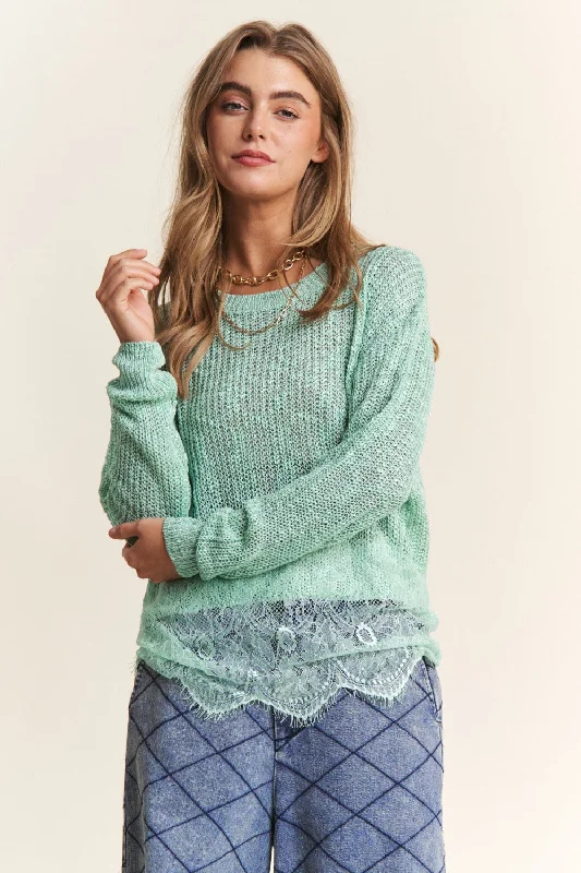 Price Rollback J.NNA Lace Detail Long Sleeve Knit Top