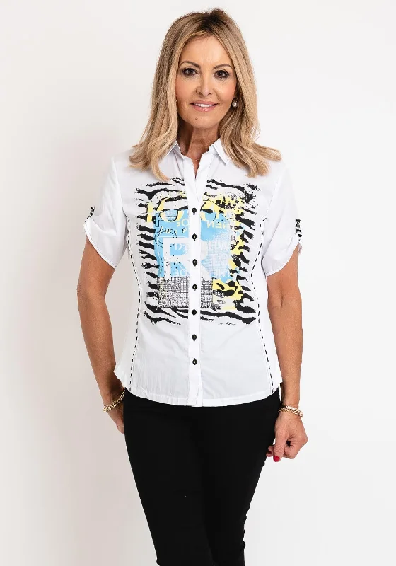 Special Price Just White Diamante & Animal Print Shirt, White Multi