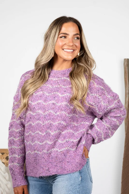 Price Meltdown Orchid Wave Striped Soft Knit Pullover Sweater