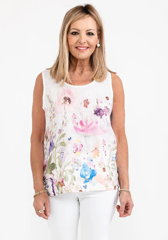 Weekend Deal Dolcezza Linen Floral Vest Top, Off White