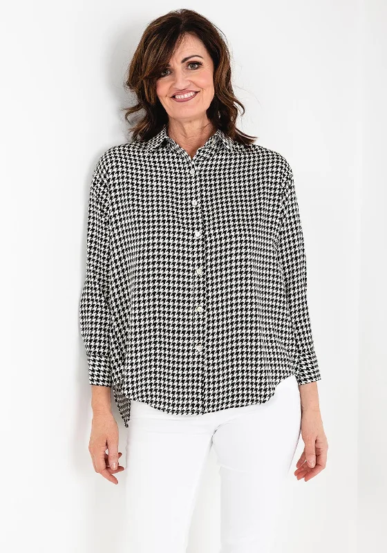 Best Bargains Seventy1 Silk Look Houndstooth Relaxed Shirt, Black & White