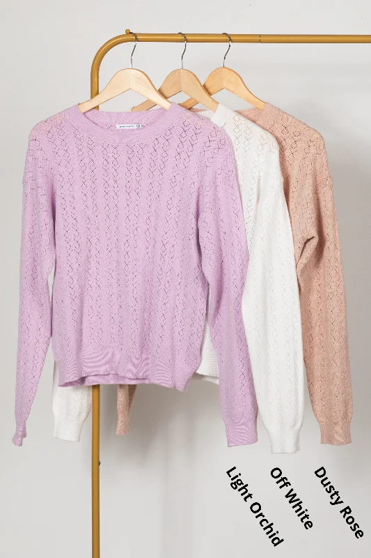 Take Advantage Pointelle Detail Crewneck Knit Sweater