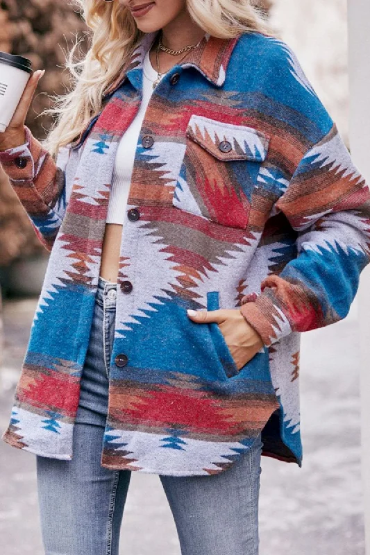 Flash Deals WOMEN AZTEC LAPEL LONG SLEEVE WESTERN JACKET
