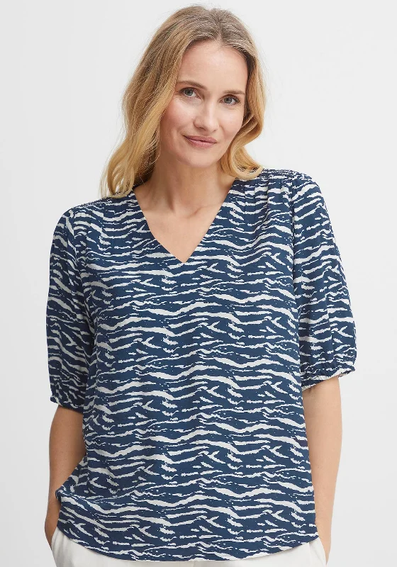Bonus Savings Fransa Tiger Print Pattern Top, Navy