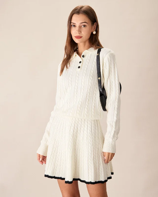 Year-End Sale White Contrasting Button Sweater