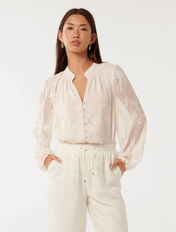 Bargain Bin Tulip Textured Sheer Blouse