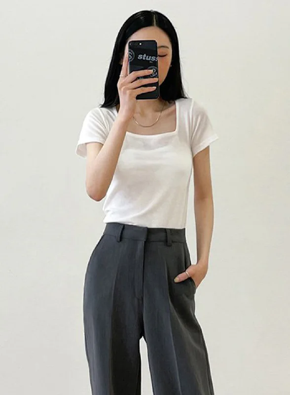Fantastic Deals Square Neck Short Sleeve T Shirt F26