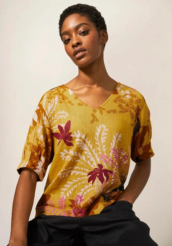 Act Fast White Stuff Kate Linen Blend Top, Yellow Multi