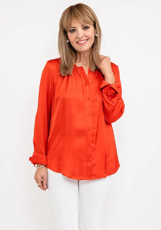 Lowest Price Gerry Weber Satin Pleat Neck Blouse, Red