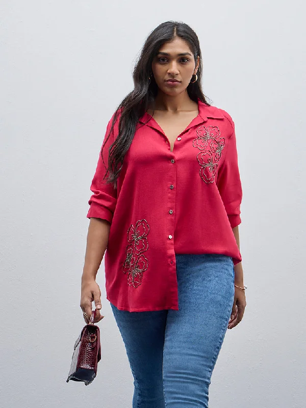 Weekend Bargains Await You Gia Bright Pink Embellished Shirt