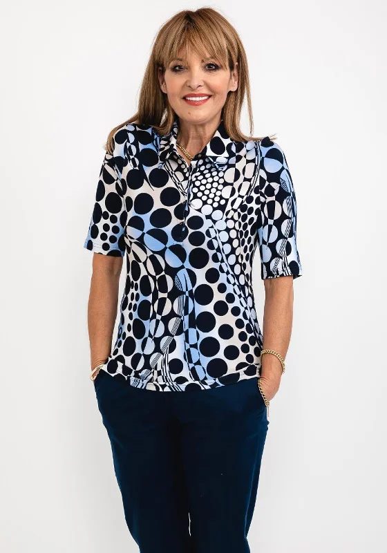 Weekend Discounts to Love Barbara Lebek Circle Print Polo Shirt, Navy Multi
