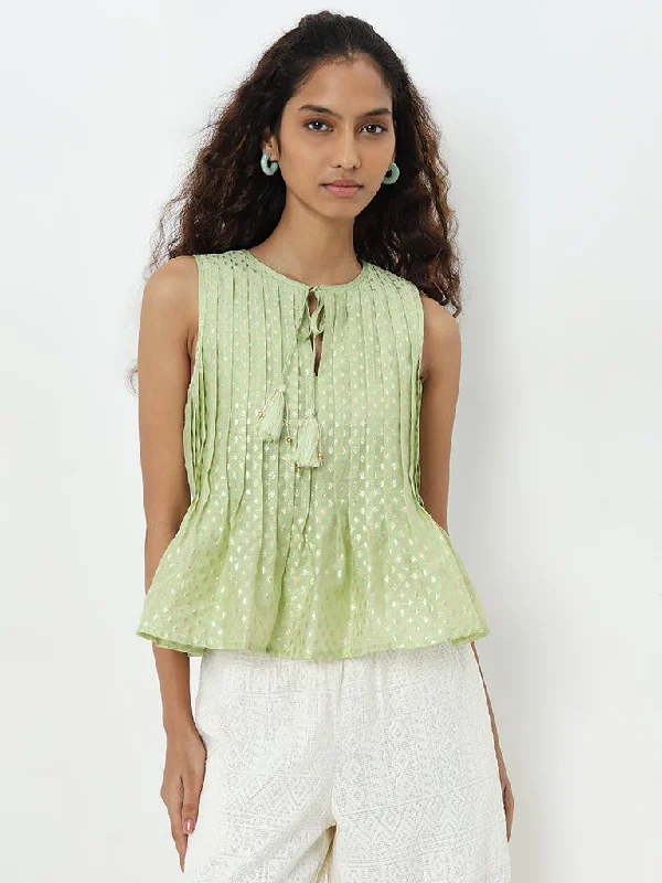 Weekend Flash Sale Bombay Paisley Green Pintuck Detailed Top