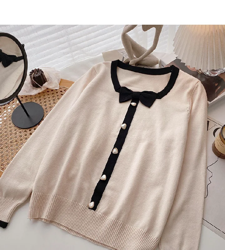 Today's Deal Gentle temperament thin retro bow color matching long sleeve top  6675