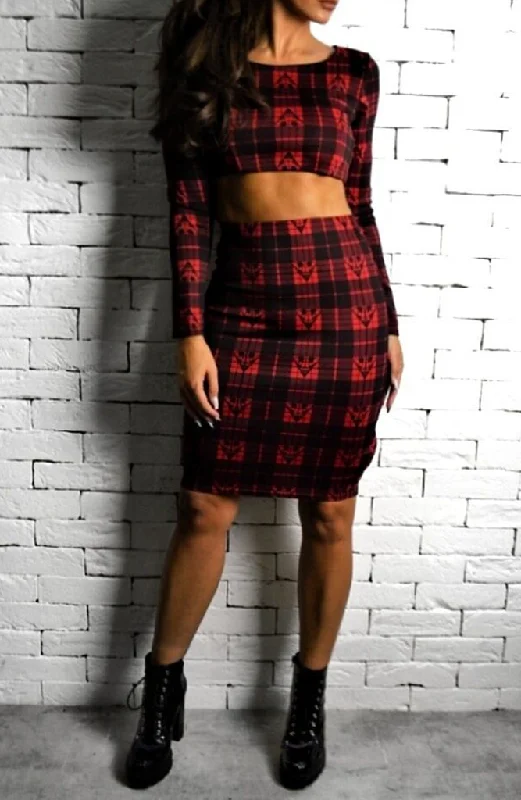 Best Deals Directional Long Sleeve Crop - Red Tartan