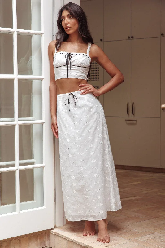 Special Price Helga Eyelet Embroidery Bow Maxi Skirt White