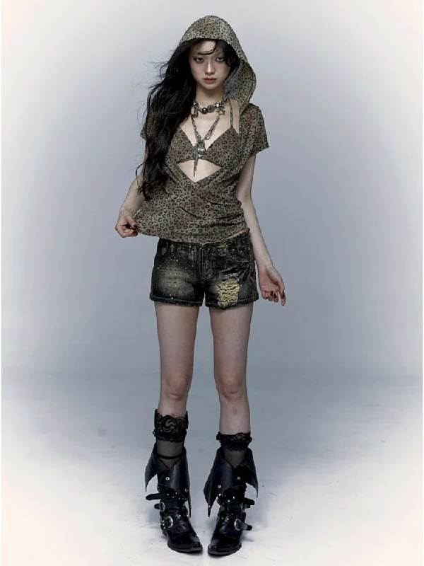 Extra Savings Metallic Leopard Mesh Hottie Short Sleeve T-Shirt [S0000008998]