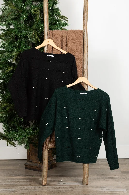 Super Deal Pearl And Jewel Boat Neck Sweater