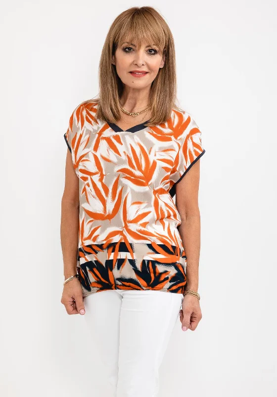 Weekend Offers That Please Barbara Lebek Leaf Print Torso T-Shirt, Orange & Charcoal