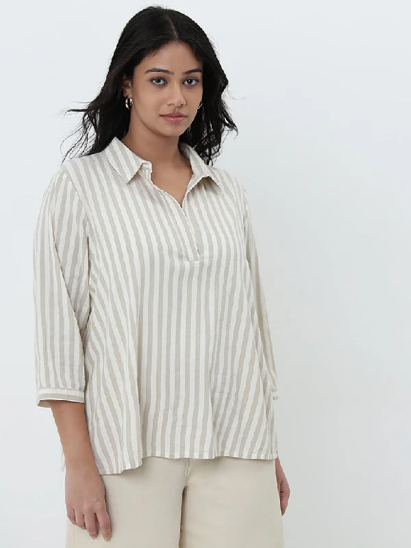 New Markdowns Gia Beige Striped Blouse