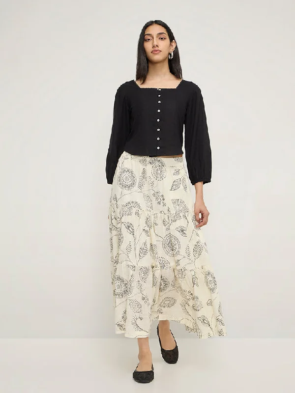 Act Now Utsa Black Solid Cotton Blend Top