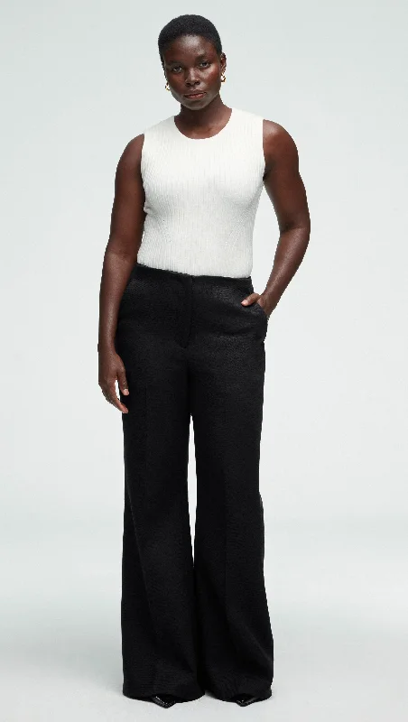 Massive Savings High-Waisted Flare Trouser in Viscose Wool Twill | Black