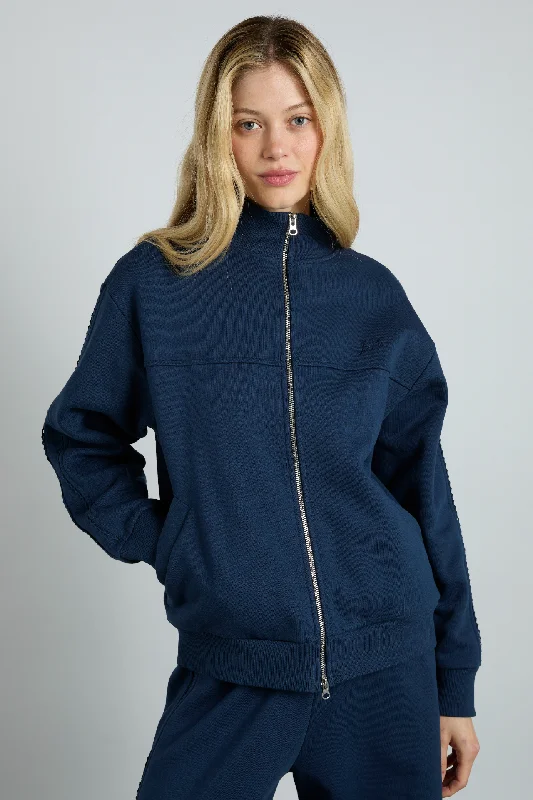 One-Day Only andie zip hoodie with  crochet stripe - navy