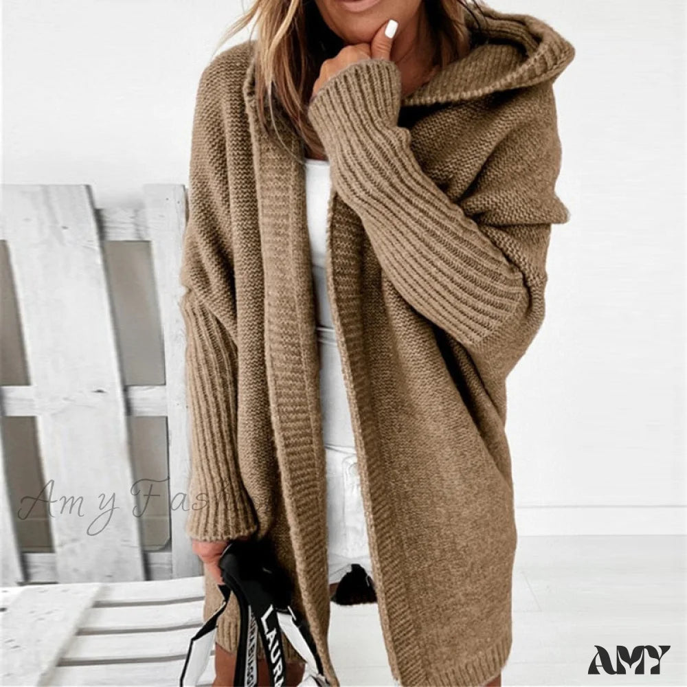 Super Deal Amy Fashion - Long Hooded Cardigan Women Solid Color Braid Knit Overcoat