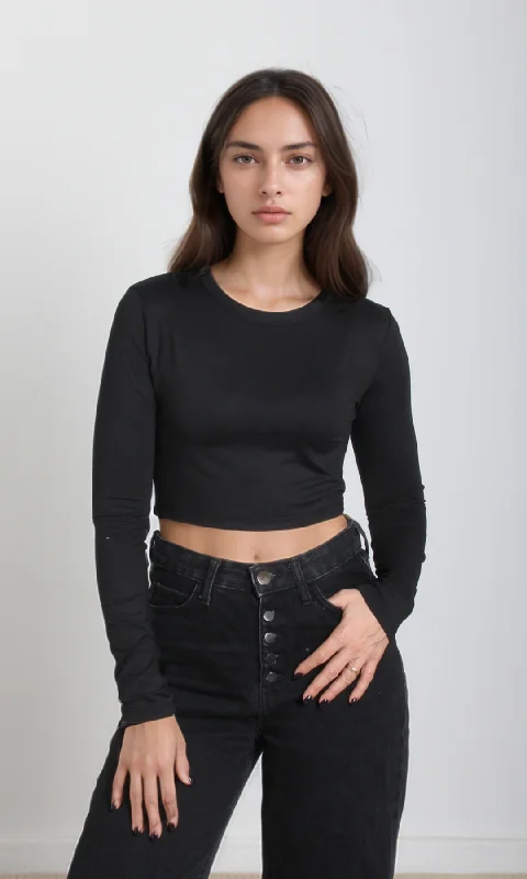 Year-End Clearance [ORIGINAL]Women Cropped Top Long Sleeve (Black)