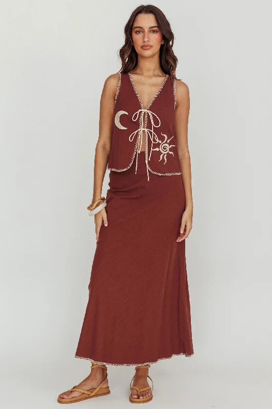 Price Drop Dose Of Sunshine Blanket Stitch Skirt Chocolate