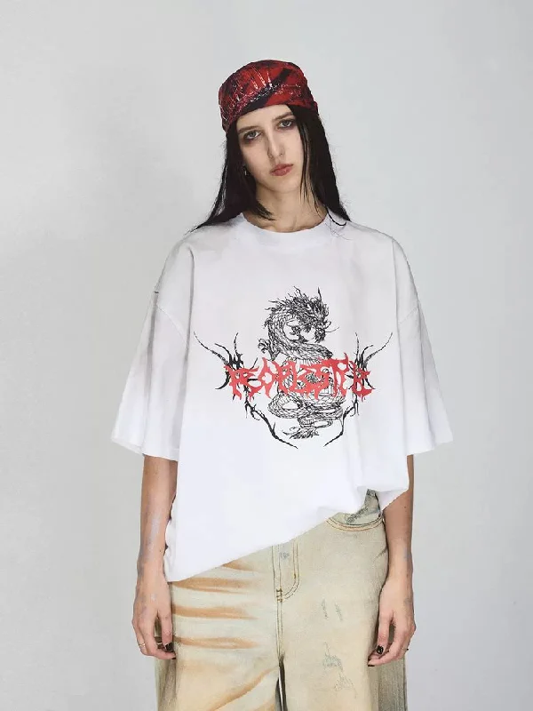 Grand Opening Sale Dragon Print Round Neck T-SHIRT [S0000009215]