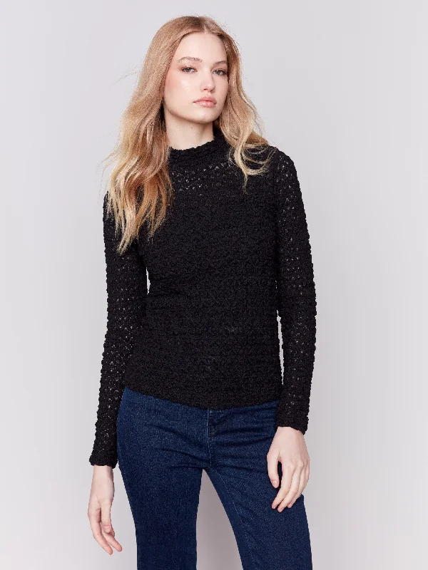 Lowest Price Lace Mock Neck Top - Black