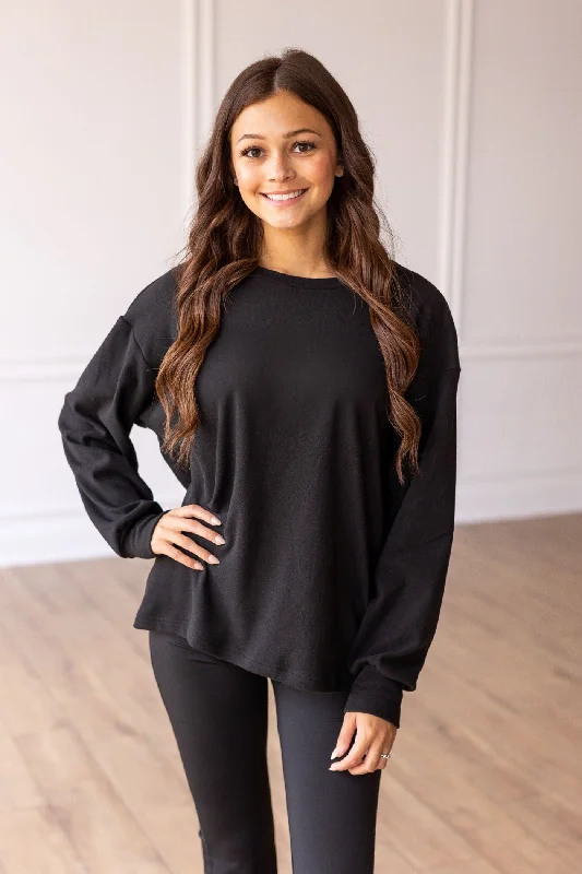 Holiday Sale Black Crazy Cozy Microfleece Crewneck