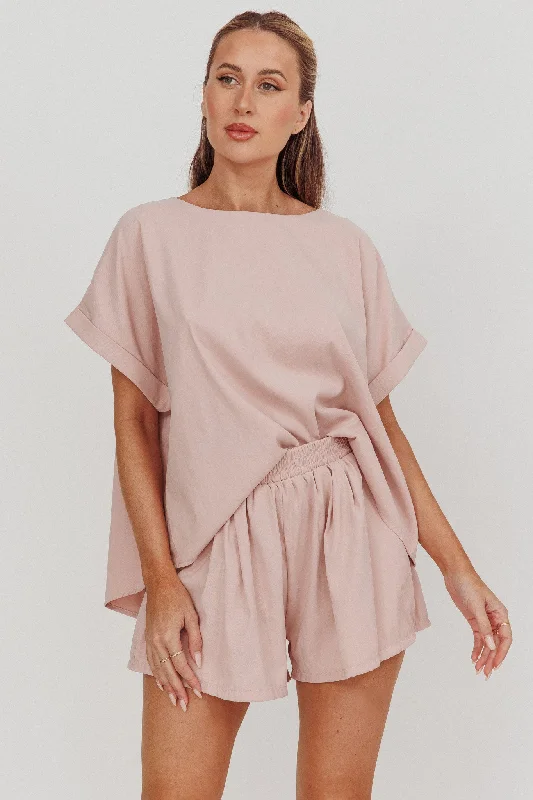 Weekend Specials to Love Yuna Elastic Waist Relaxed Shorts Blush