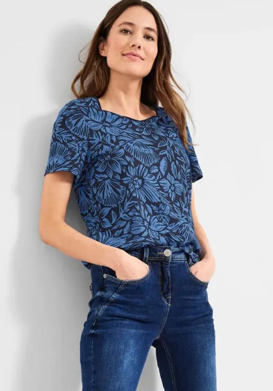 Flash Sale Cecil Floral Print T-Shirt, Deep Blue