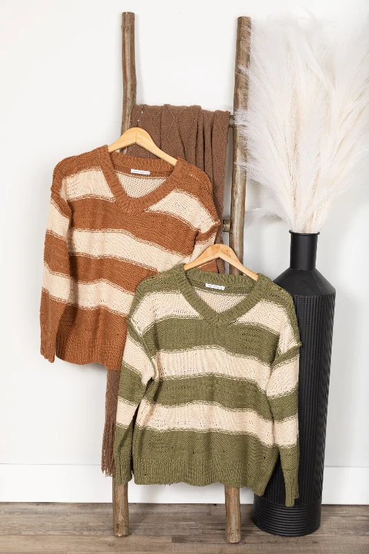 Year-End Sale Distressed Detail Bold Stripes Sweaters