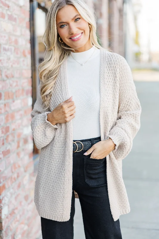 Overstock Sale Face The Day Taupe Brown Cardigan