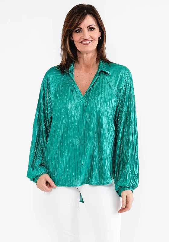 Flash Sale Seventy1 One Size Satin Crinkle Blouse, Green