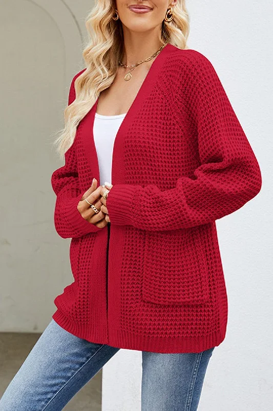 Instant Savings WOMEN RIBBED KNIT CARDIGAN WITH POCKETS
