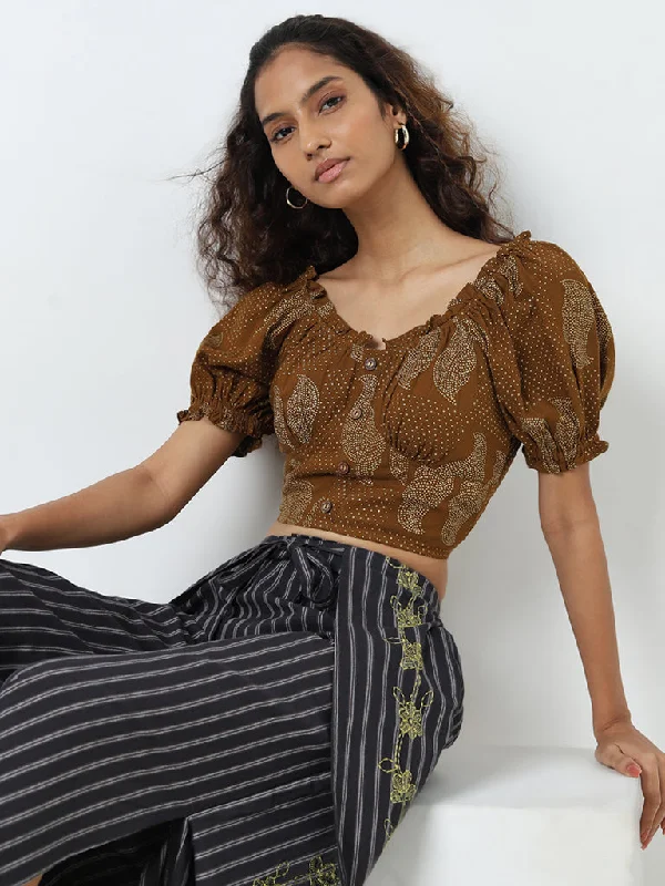 Weekend Savings Extravaganza Bombay Paisley Brown Bandhani Printed Top