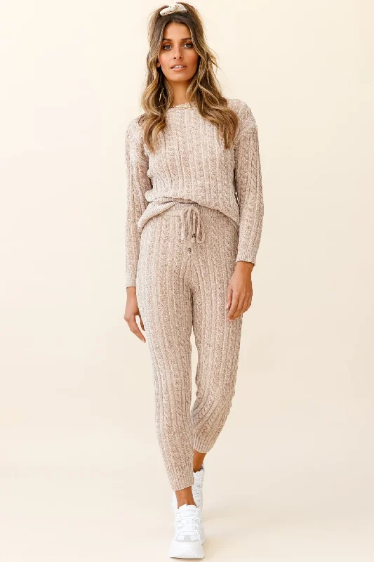 Markdowns Kansas Cable Knit Fitted Pants Brown
