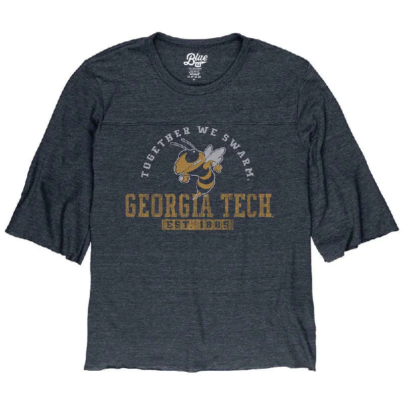 Weekend Savings Sensation Ladies Georgia Tech Stifle Raw Edge 3/4 Sleeve T-Shirt