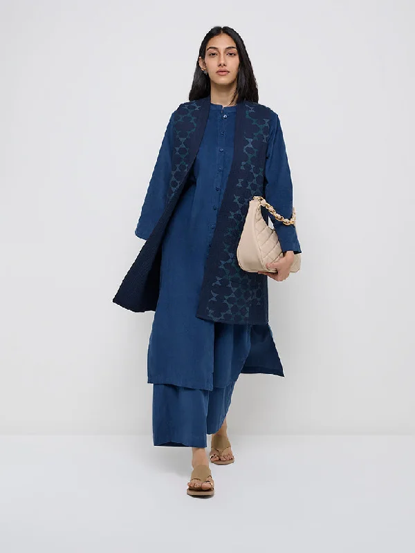 Early Access Utsa Navy Abstract Design Quilted Cotton Jacket