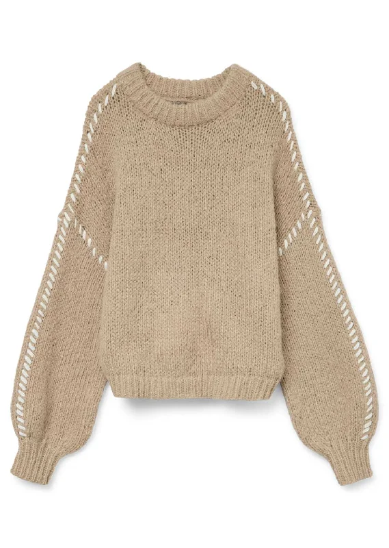 Price Fest Feng Blanket Stitch Jumper in Beige