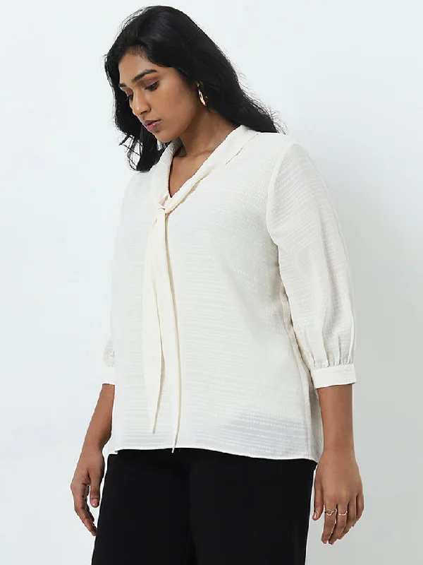 Midnight Sale Gia Off-White Seersucker Striped Design Blouse