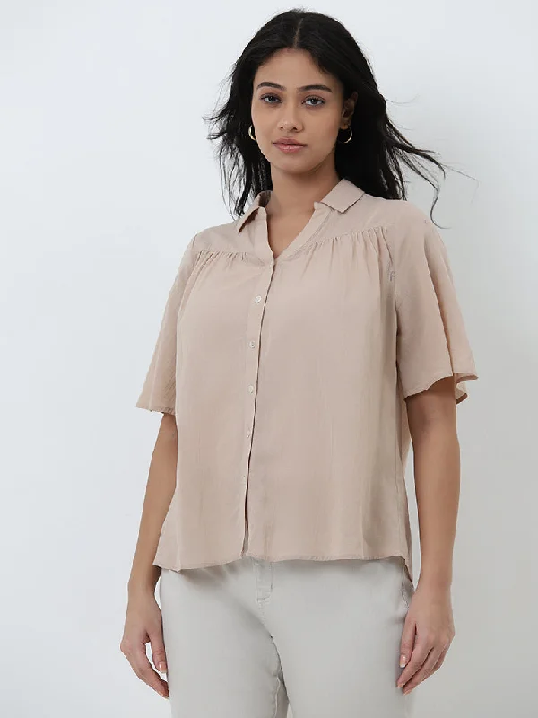 Amazing Deals Gia Beige Pleated Blouse