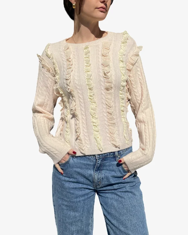 Discount Mania Vanilla Cable Ruffle Sweater