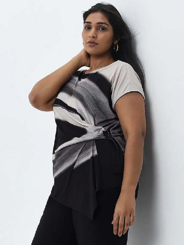 Markdowns Gia Black Buckle Detail Top